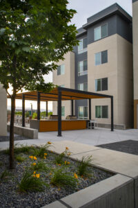 The Green on Campus Drive Outdoor grill area with fire pit