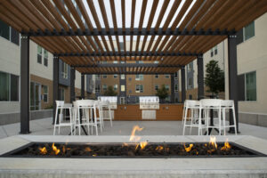 The Green on Campus Drive Outdoor grill area with fire pit