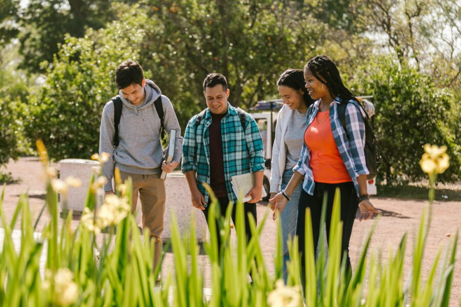 The Green on Campus Drive Friends walking